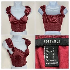 FOREVER 21 Velvet Cropped Smocked Tank Top Size Small Coquette Fairy Goth Chic